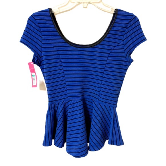 Xhilaration Peplum Striped Top Blue/Black Medium - Picture 1 of 6
